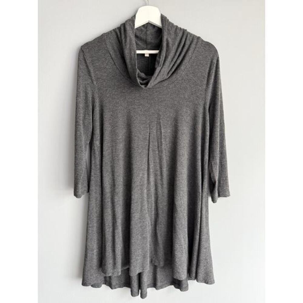 Joan Vass Studio Cowl Neck Dress Top Medium Gray Flowy Minimalist Lagenlook
